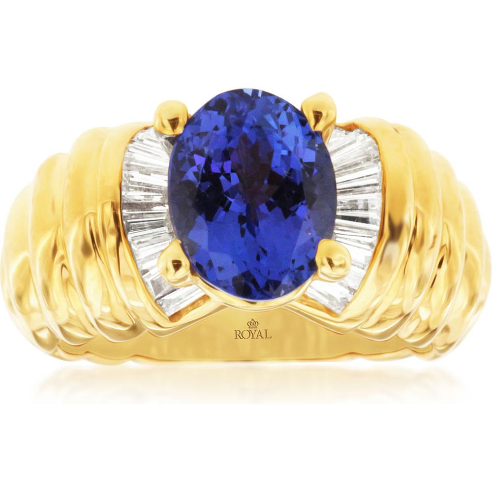 Royal 14K Yellow Gold Tanzanite & Diamond Ring - 2.50 Carat Tanzanite, 0.85 Carat Diamond Total Weight
