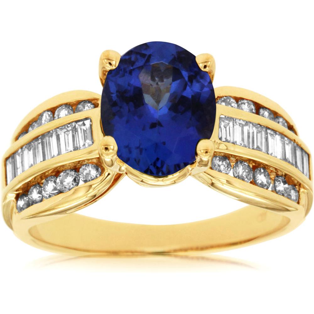 Royal 14K Yellow Gold Tanzanite and Diamond Ring - 2.50 Carat Tanzanite, 1.15 Carat Diamonds