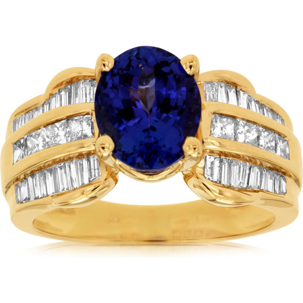 Royal 14K Yellow Gold Tanzanite & Diamond Ring - 2.90 Carat Tanzanite, 0.95 Carat Diamond Total Weight