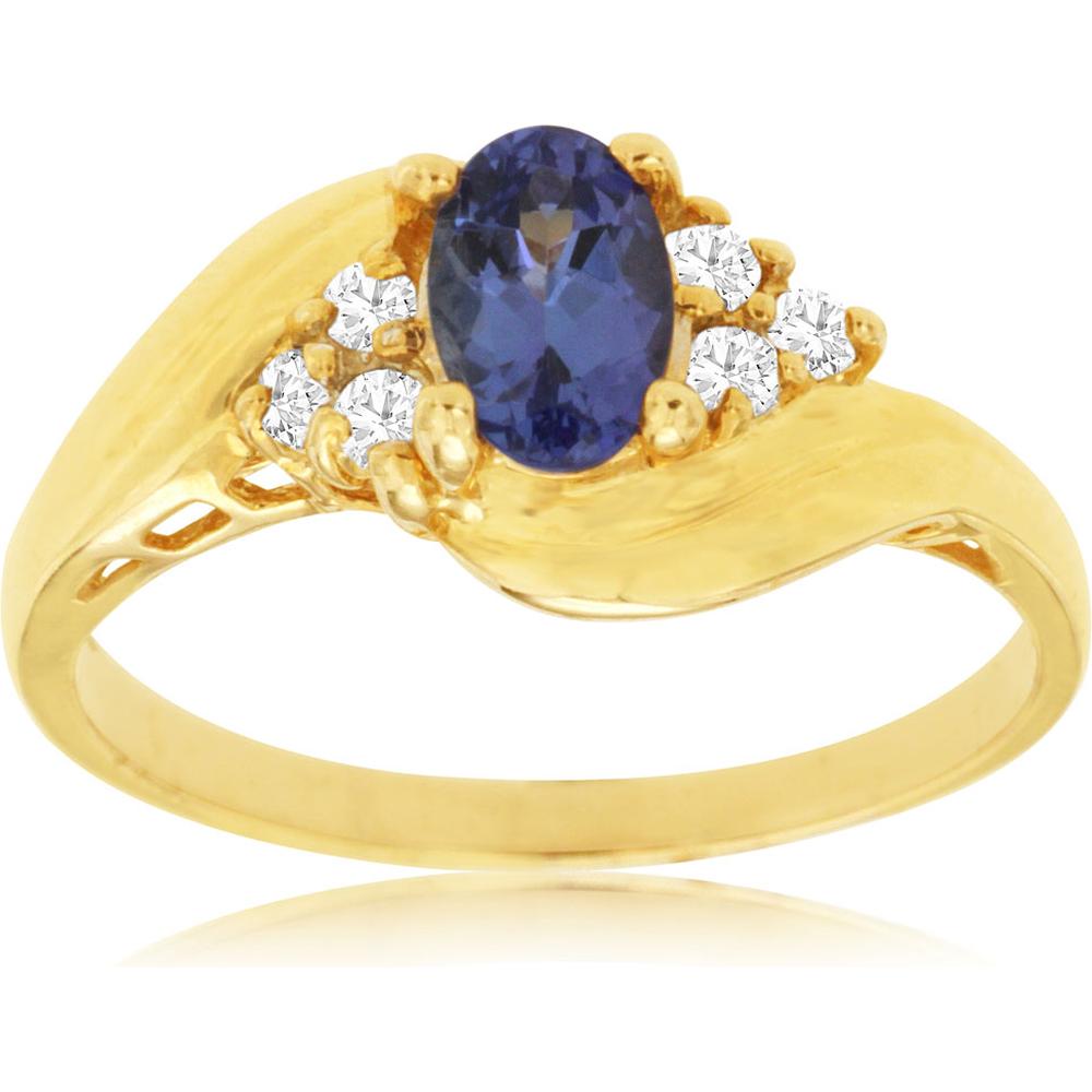 Royal 14K Yellow Gold Tanzanite & Diamond Ring - Celestial Elegance