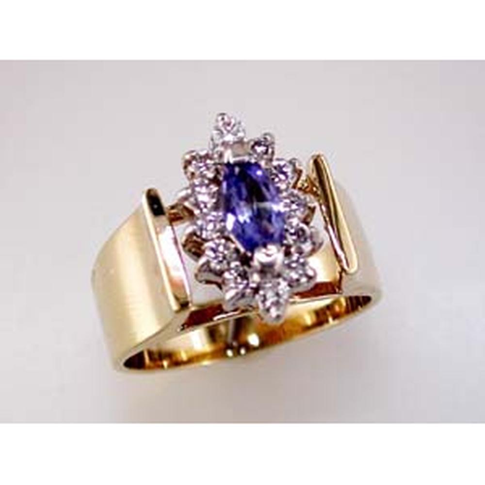 Royal 14K Yellow Gold Tanzanite & Diamond Ring - Enchanting Marquise Cut Design