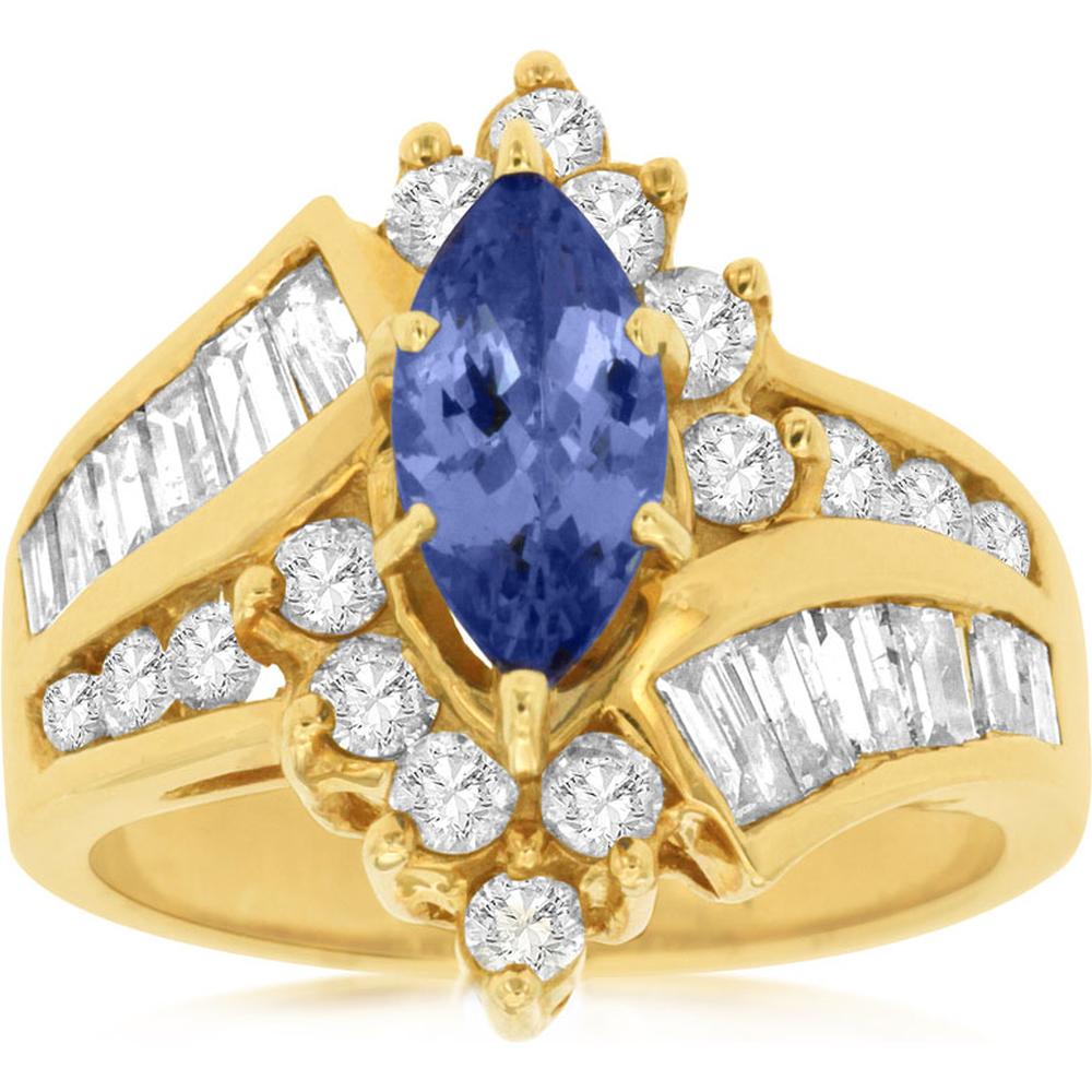 Royal 14K Yellow Gold Tanzanite & Diamond Ring - Exquisite Marquise Cut Design