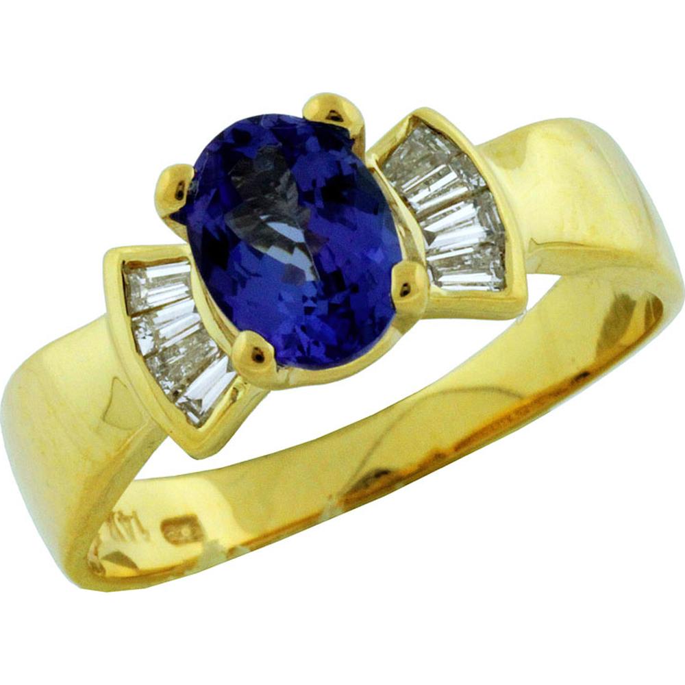 Royal 14K Yellow Gold Tanzanite & Diamond Ring - Exquisite Oval Design