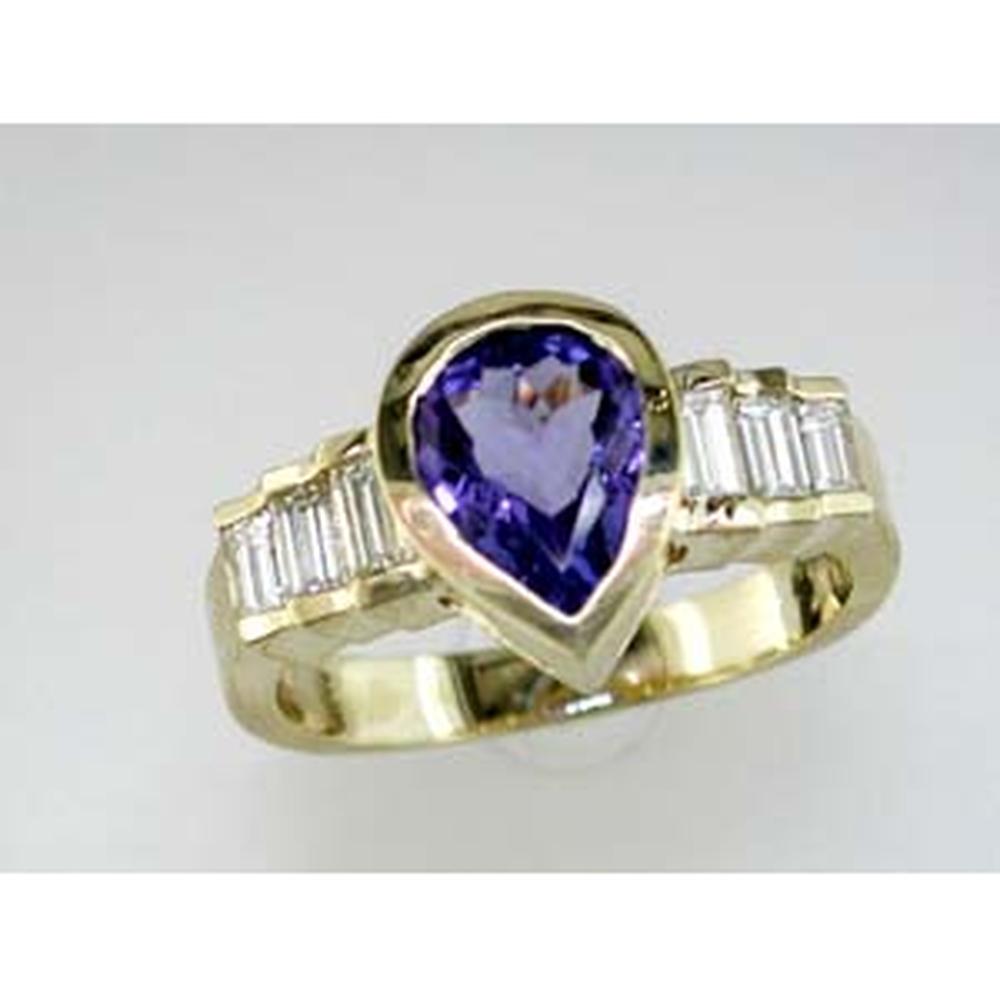 Royal 14K Yellow Gold Tanzanite & Diamond Ring - Exquisite Pear Shape Design