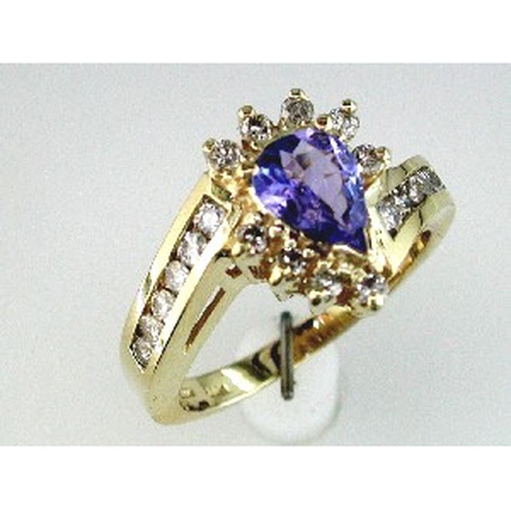 Royal 14K Yellow Gold Tanzanite & Diamond Ring - Exquisite Pear Shape Jewelry