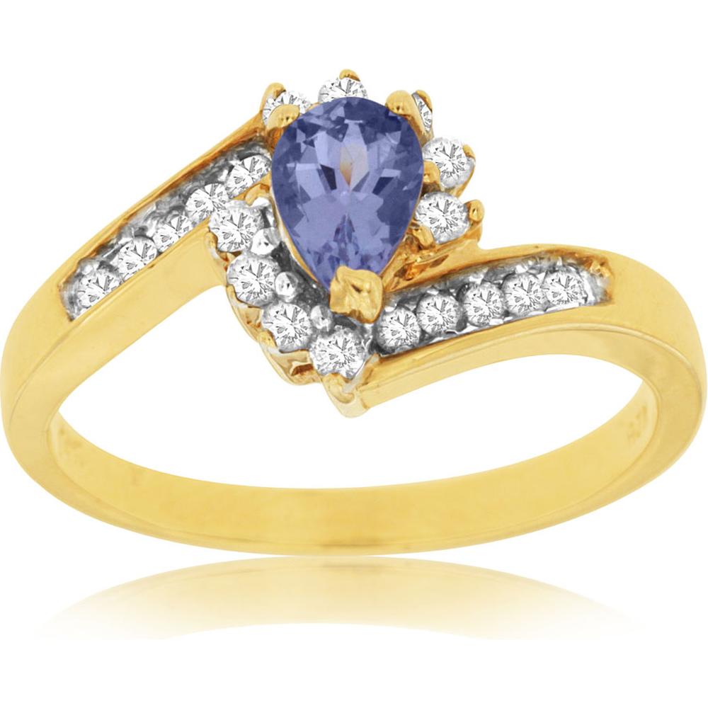 Royal 14K Yellow Gold Tanzanite & Diamond Ring - Exquisite Pear-Shaped Design