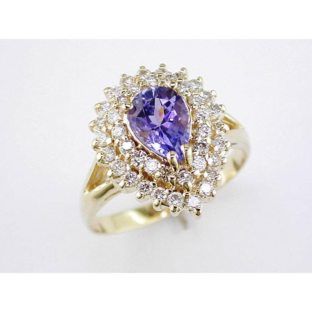Royal 14K Yellow Gold Tanzanite & Diamond Ring - Exquisite Pear-Shaped Elegance