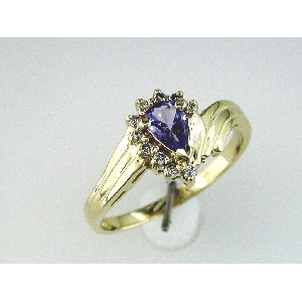 Royal 14K Yellow Gold Tanzanite & Diamond Ring - Pear Shape 0.50 Carat Tanzanite, 0.11 Carat Diamond Total
