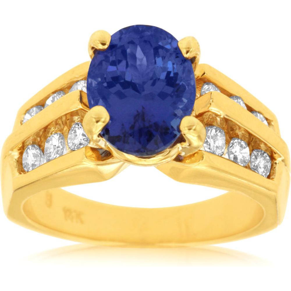 Royal 14K Yellow Gold Tanzanite & Diamond Ring - Radiant Beauty in Oval Cut