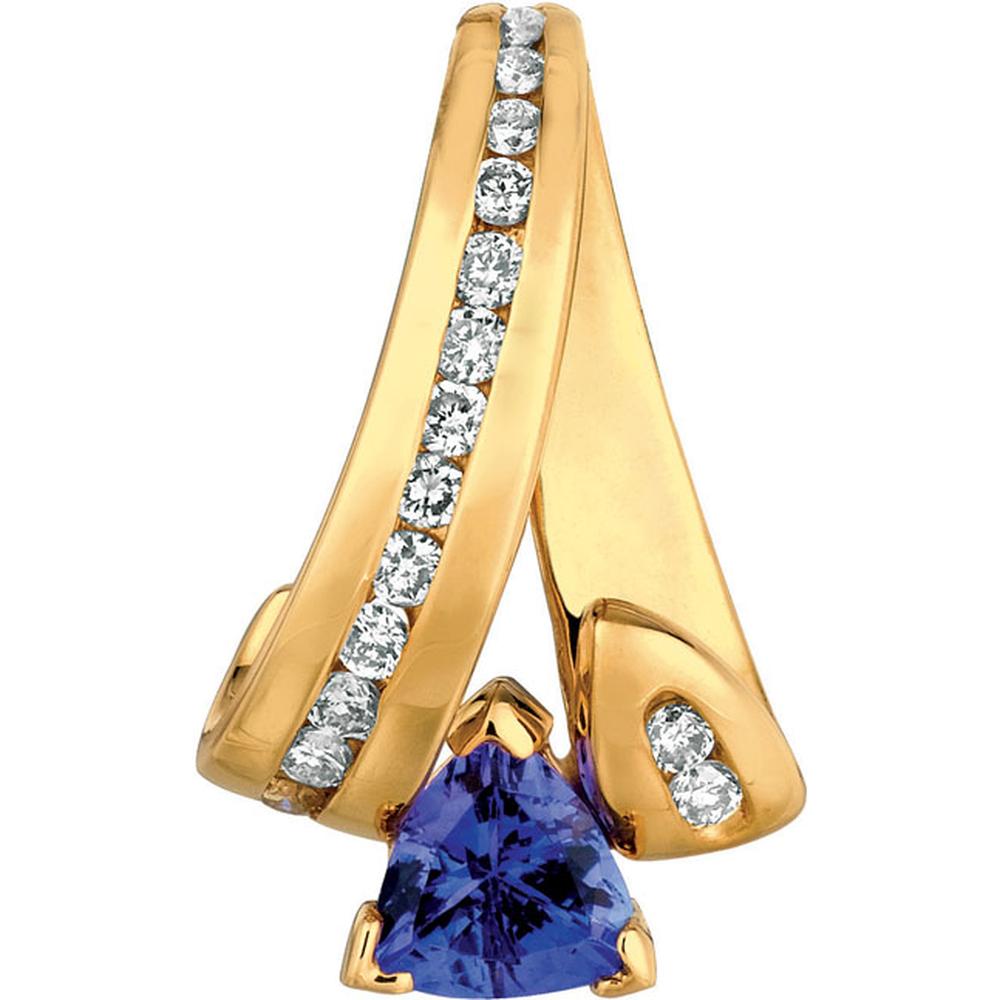 Royal 14K Yellow Gold Tanzanite & Diamond Slide - 0.90 Carat Trillion Cut & Round Cut Stones