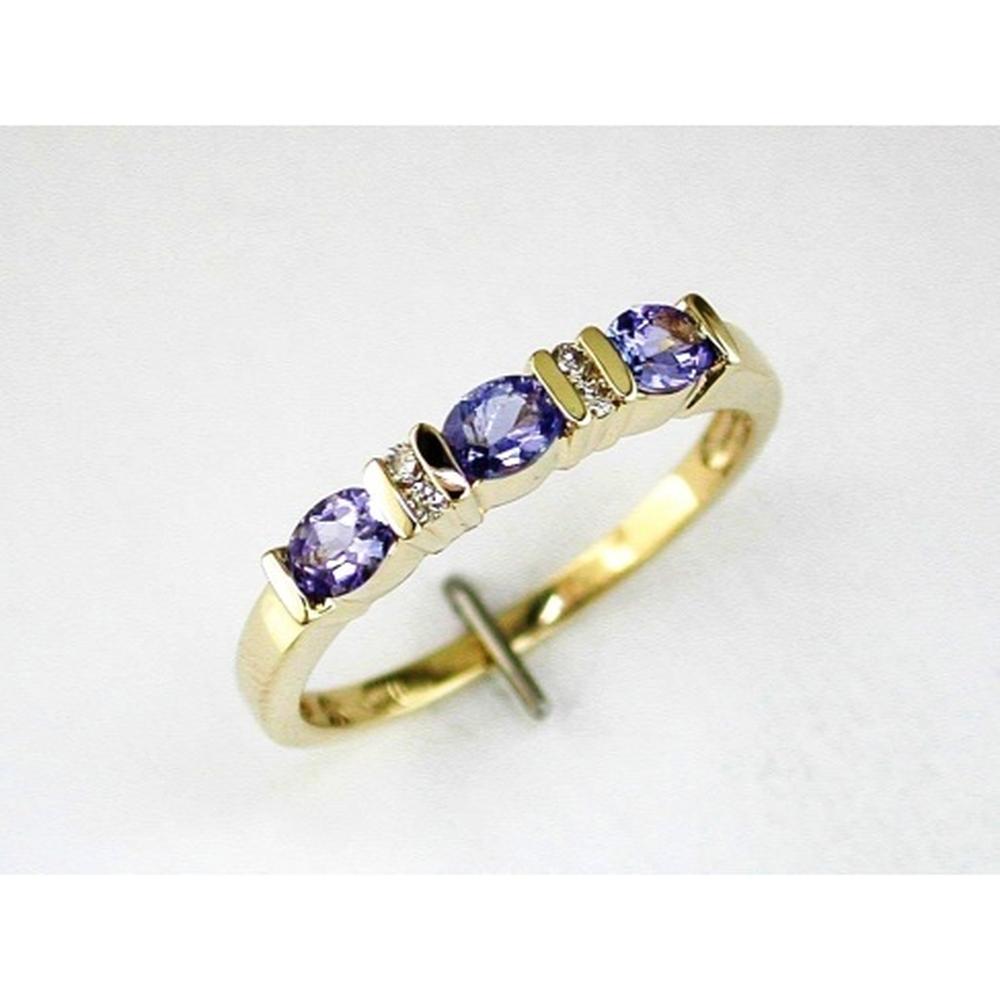 Royal 14K Yellow Gold Tanzanite & Diamond Three Stone Ring - 0.55 Carat Total Gem Weight