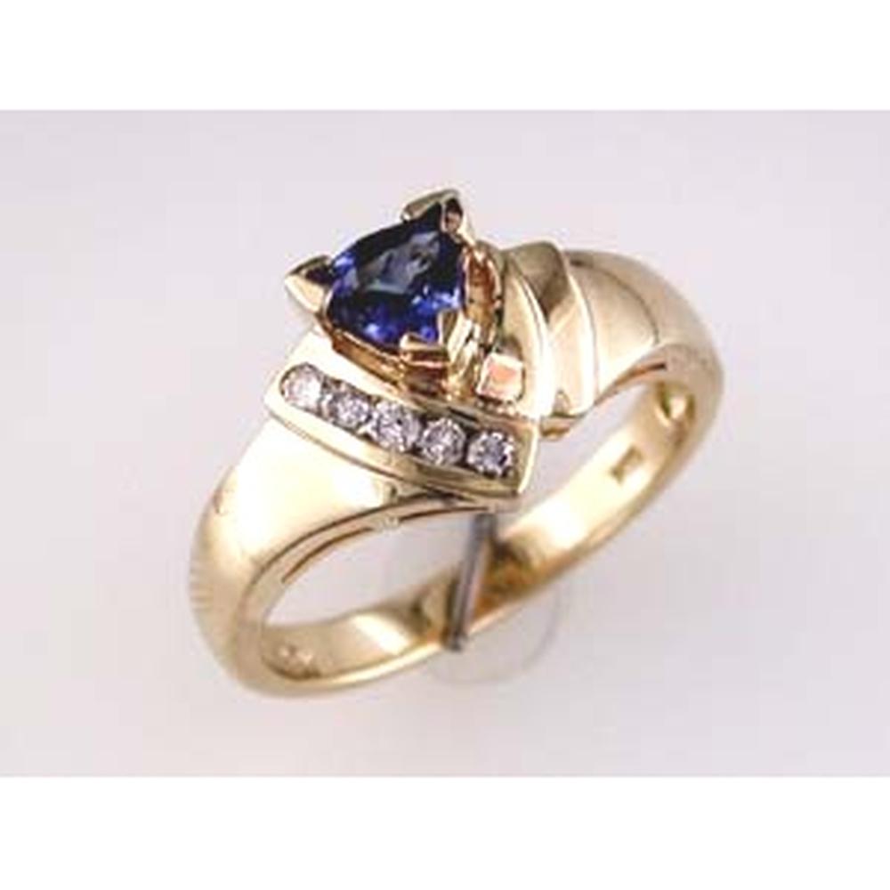 Royal 14K Yellow Gold Tanzanite & Diamond Trillion-Cut Ring - 0.40 Carat Tanzanite, 0.12 Carat Diamonds