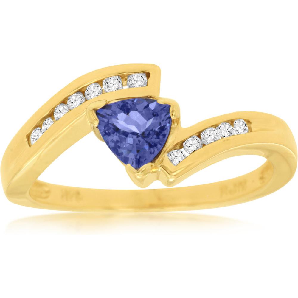 Royal 14K Yellow Gold Tanzanite and Diamond Trillion-Cut Ring - 0.48 Carat Tanzanite, 0.16 Carat Diamond Total Weight