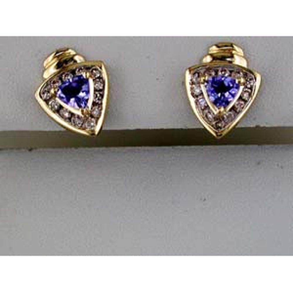 Royal 14K Yellow Gold Tanzanite & Diamond Trillion Earrings - 0.50 Carat Tanzanite, 0.24 Carat Diamonds