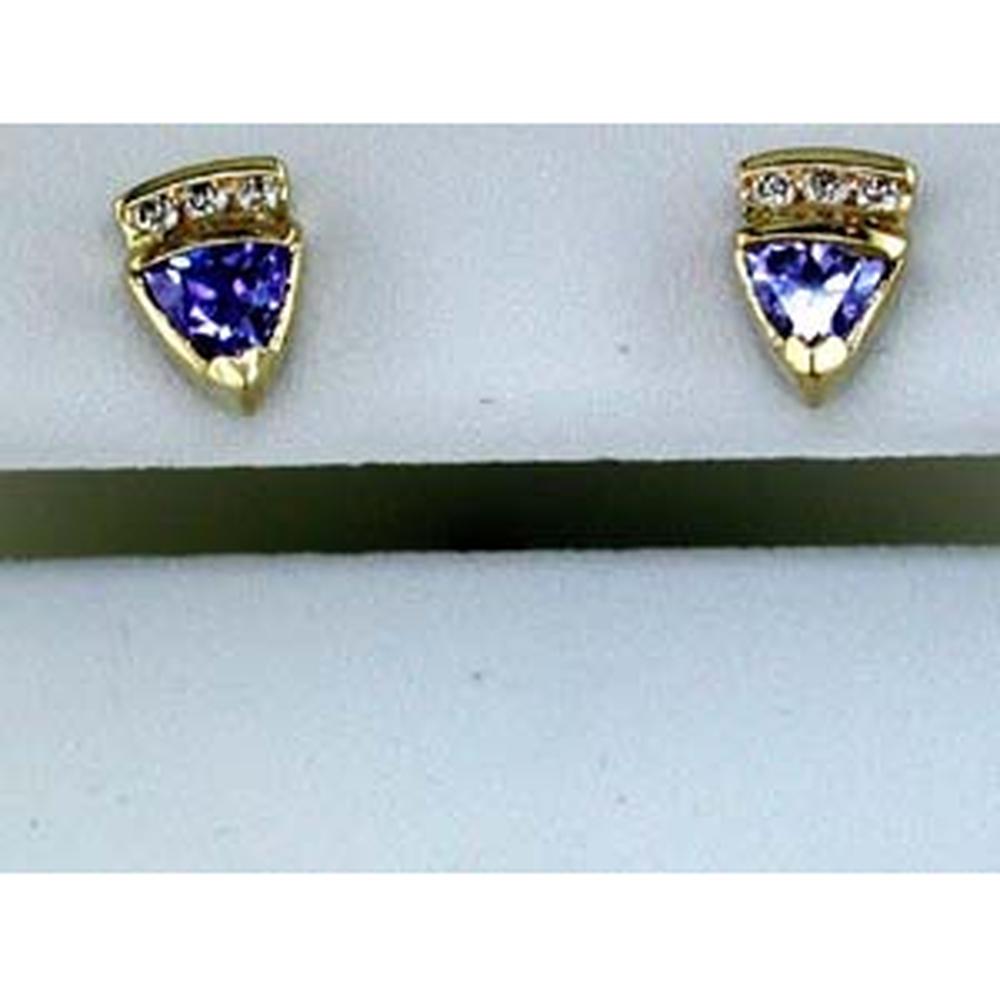 Royal 14K Yellow Gold Tanzanite & Diamond Trillion Earrings - 0.60 Carat Tanzanite, 0.10 Carat Diamond Total Weight