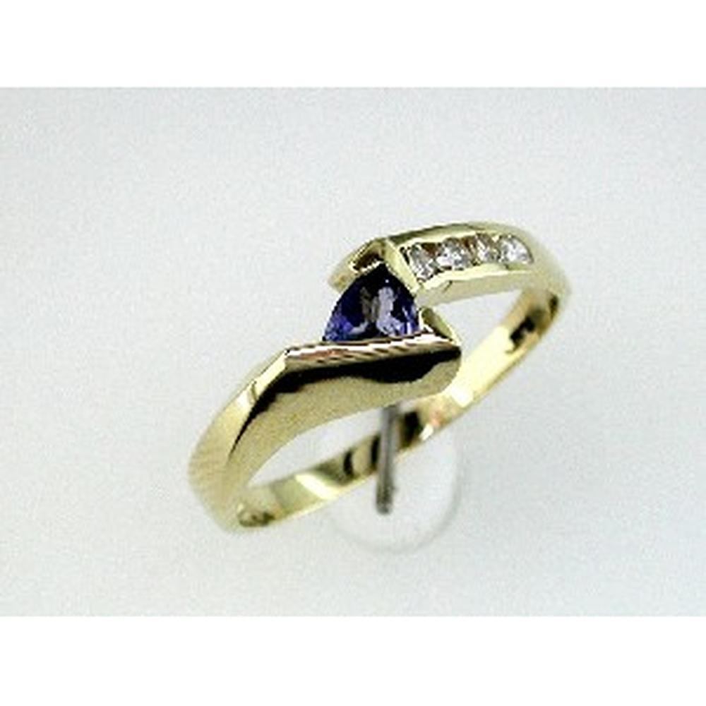 Royal 14K Yellow Gold Tanzanite & Diamond Trillion Ring - 0.25 Carat Tanzanite - Fine Jewelry