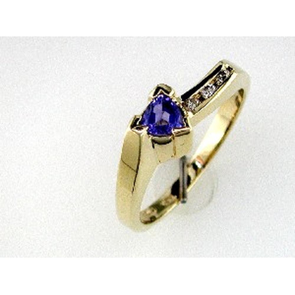 Royal 14K Yellow Gold Tanzanite & Diamond Trillion Ring - 0.36 Carat Total Gem Weight