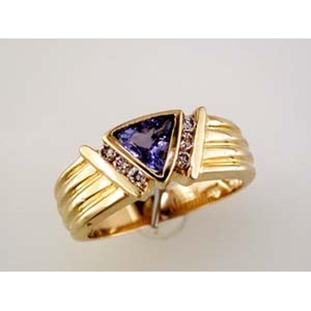 Royal 14K Yellow Gold Tanzanite & Diamond Trillion Ring - 0.60 Carat Tanzanite
