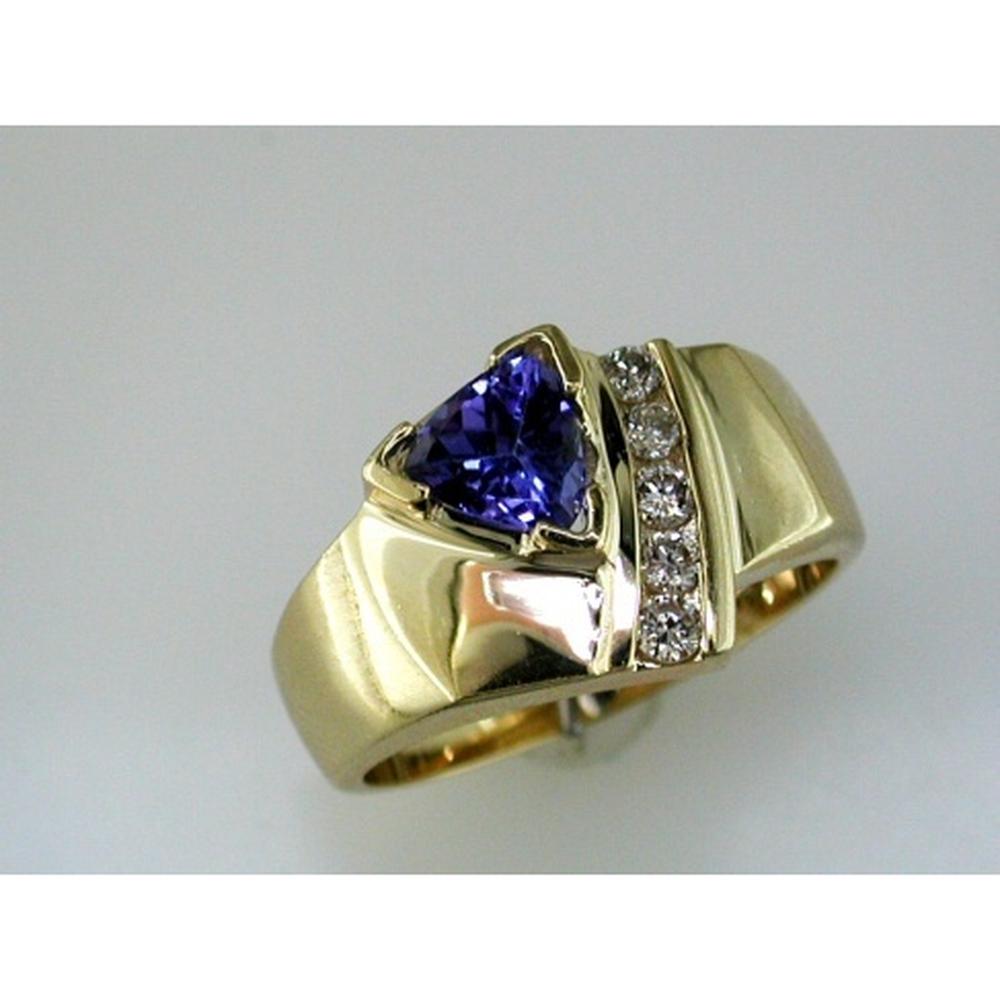 Royal 14K Yellow Gold Tanzanite & Diamond Trillion Ring - 0.75 Carat Tanzanite, Round Diamonds