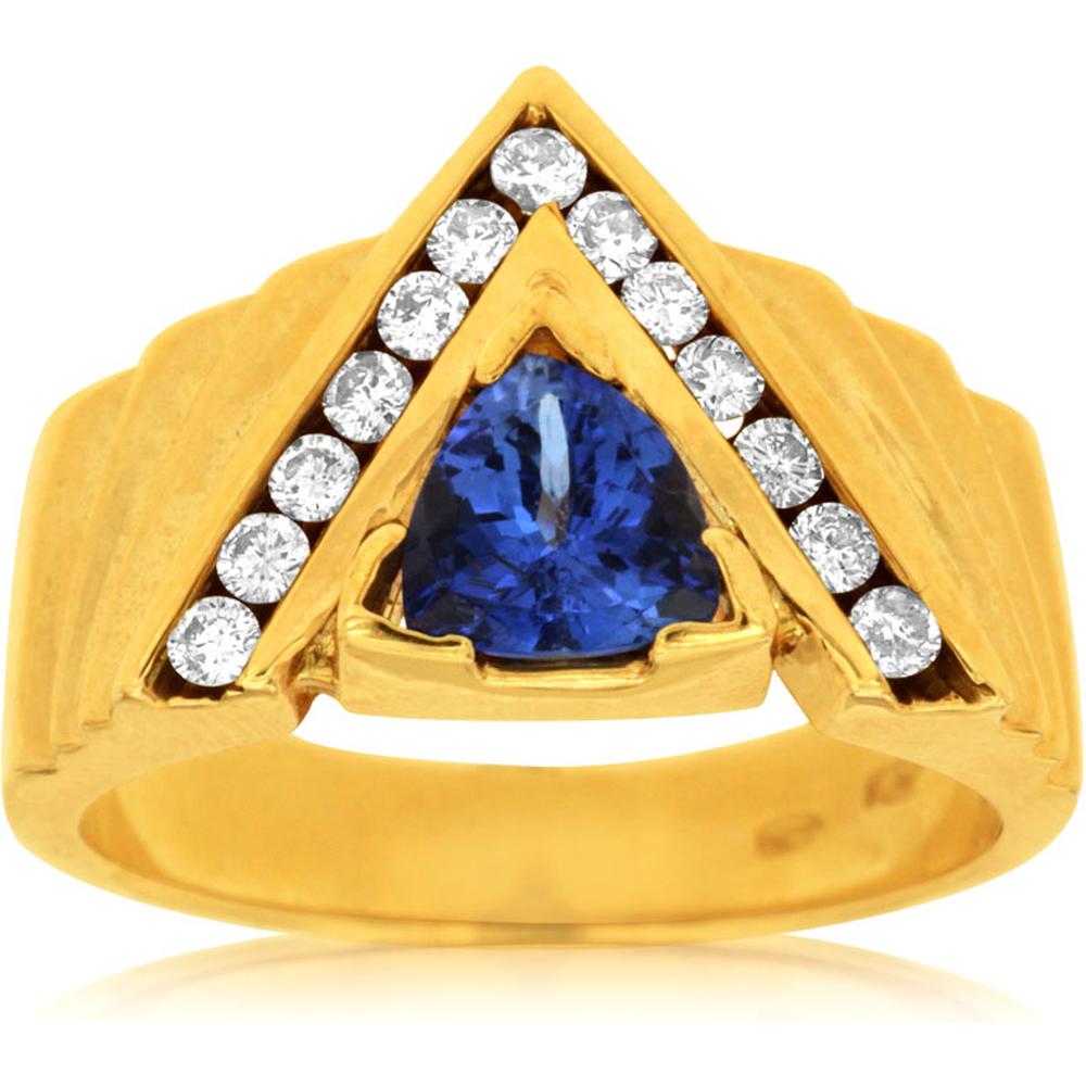Royal 14K Yellow Gold Tanzanite and Diamond Trillion Ring - 1.05 Carat Total Gem Weight