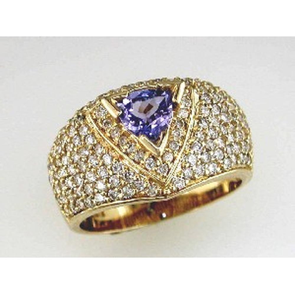 Royal 14K Yellow Gold Tanzanite & Diamond Trillion Ring - 1.50 Carat Tanzanite, 0.55 Carat Diamond Total Weight