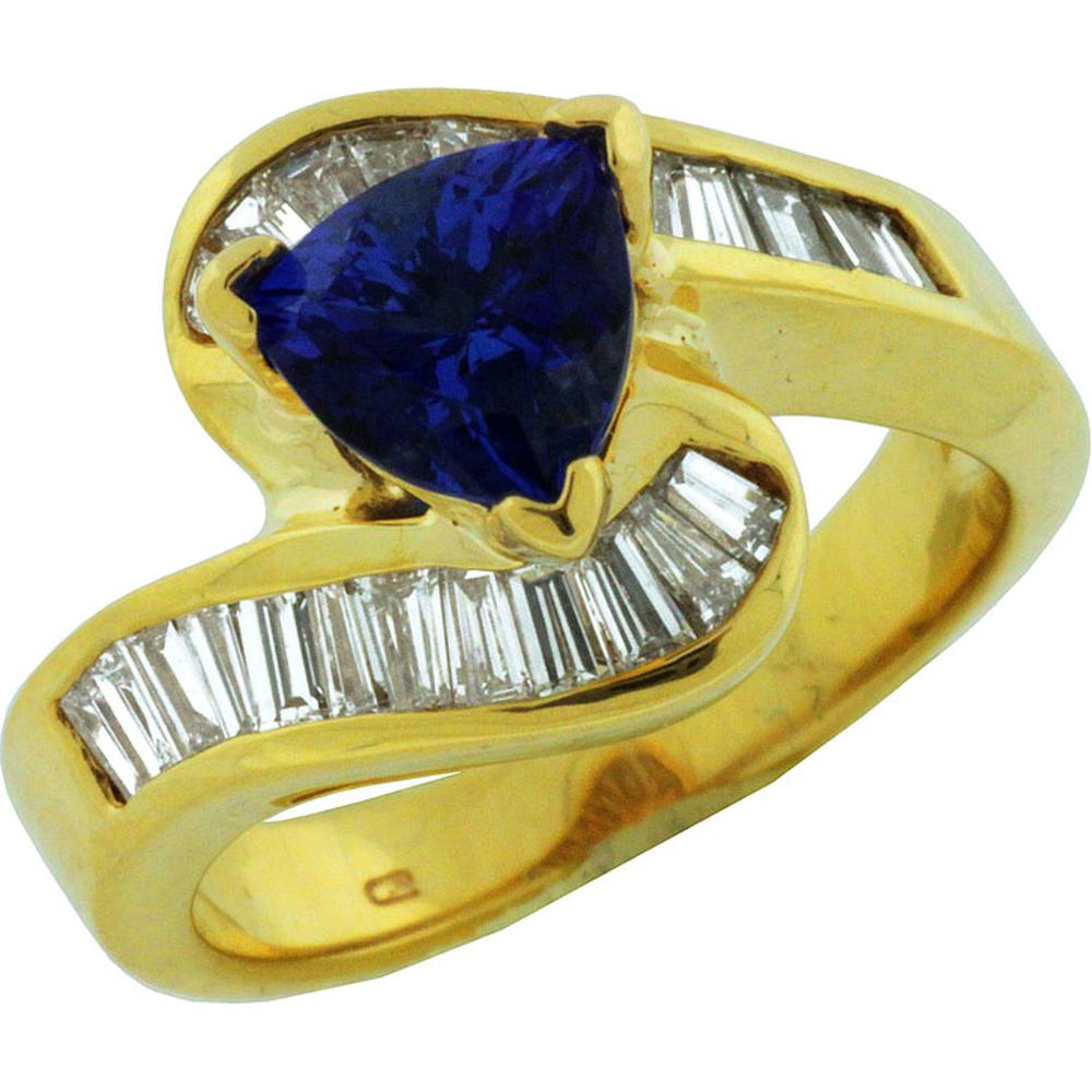 Royal 14K Yellow Gold Tanzanite and Diamond Trillion Ring - 2.80 Carat Total Gem Weight