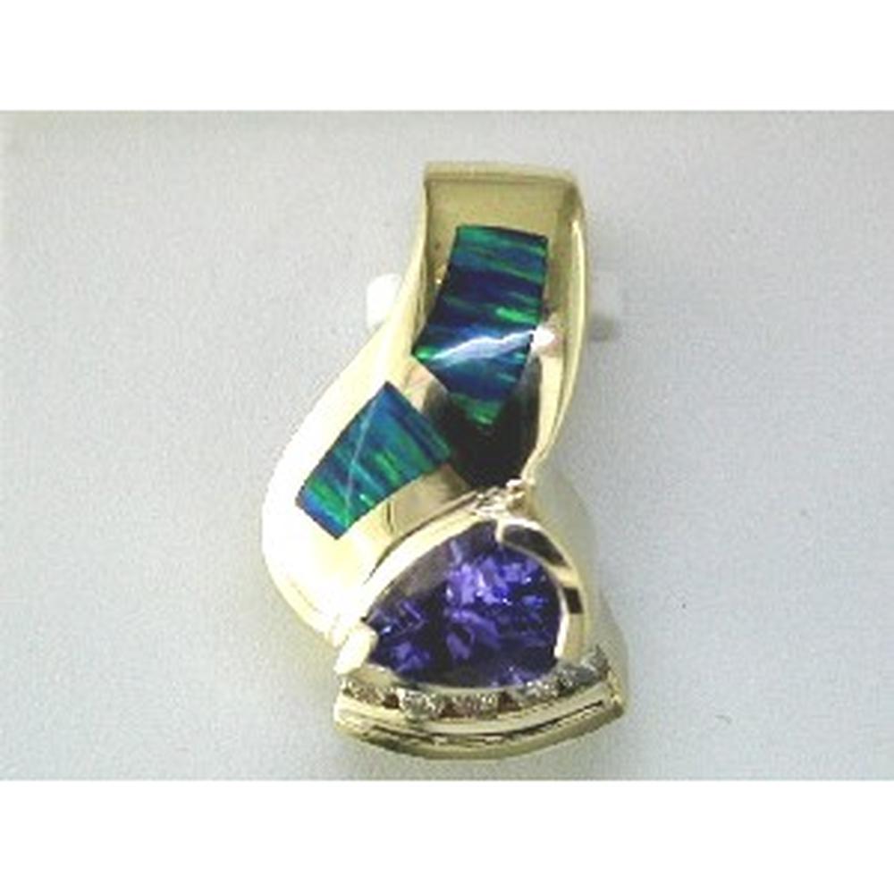 Royal 14K Yellow Gold Tanzanite & Labopal Pendant - 1.10 Carat Tanzanite, Opal & Diamond Accents
