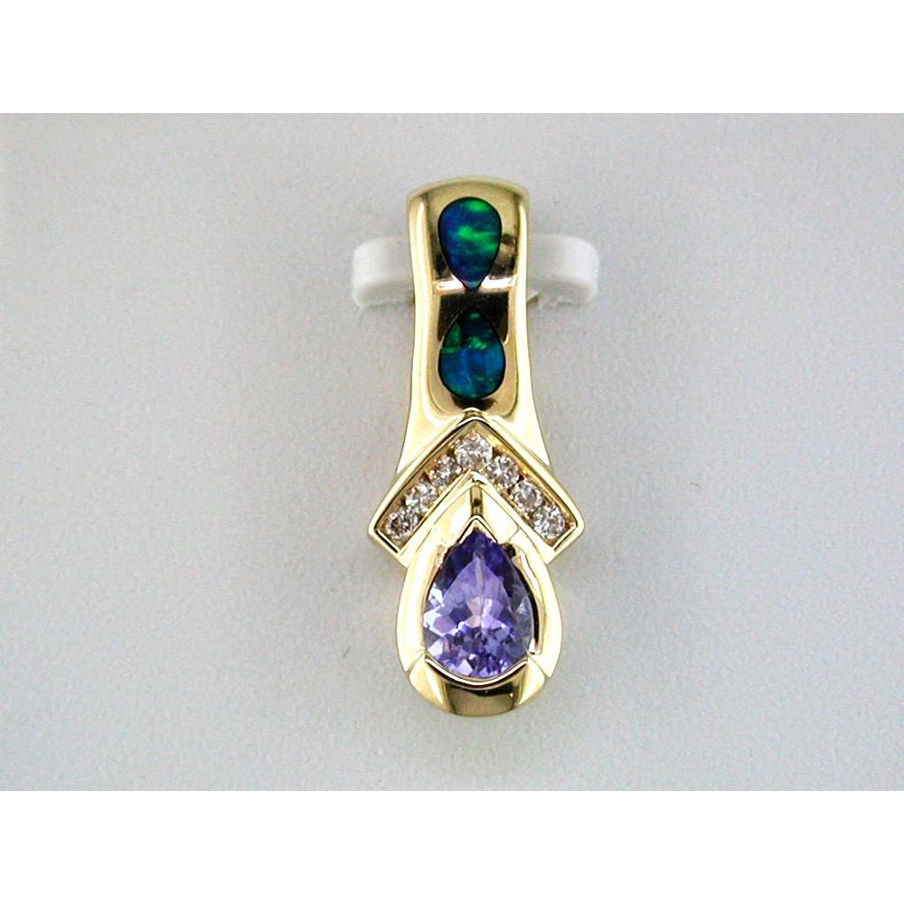 Royal 14K Yellow Gold Tanzanite & Opal Diamond Pendant - 0.44 Carat Total Gem Weight