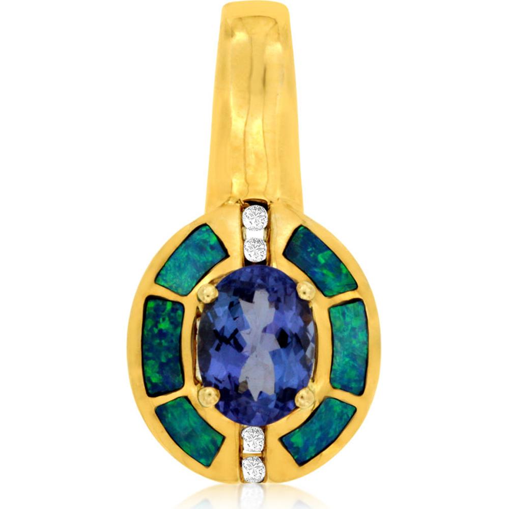 Royal 14K Yellow Gold Tanzanite & Opal Diamond Pendant - 0.83 Carat Tanzanite - Fine Jewelry