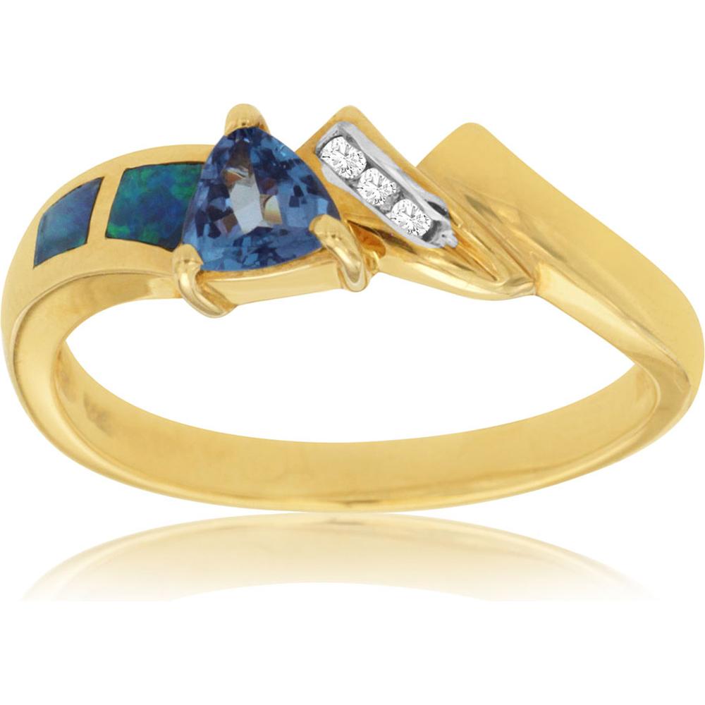 Royal 14K Yellow Gold Tanzanite & Opal Diamond Ring - Timeless Elegance & Beauty