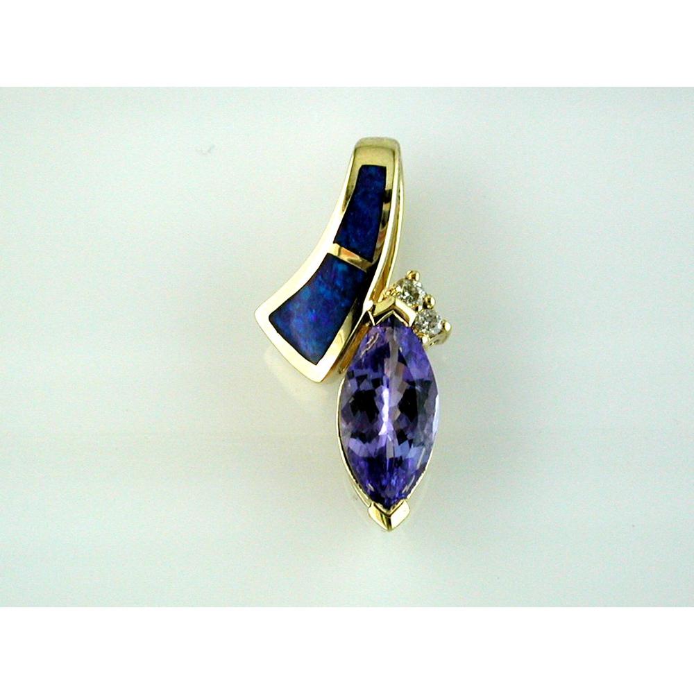 Royal 14K Yellow Gold Tanzanite & Opal Pendant - 1.46 Carat Main Stone Weight