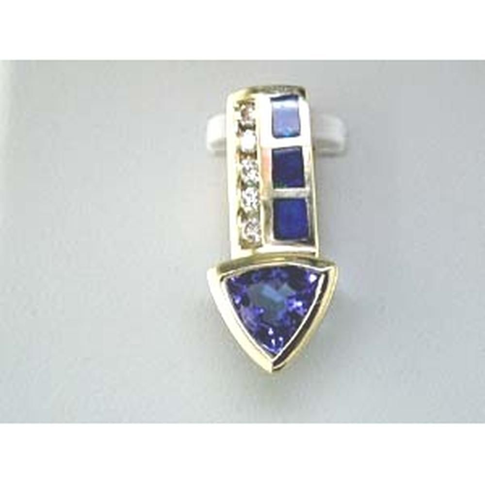 Royal 14K Yellow Gold Tanzanite & Opal Pendant - Timeless Elegance in Trillion Cut