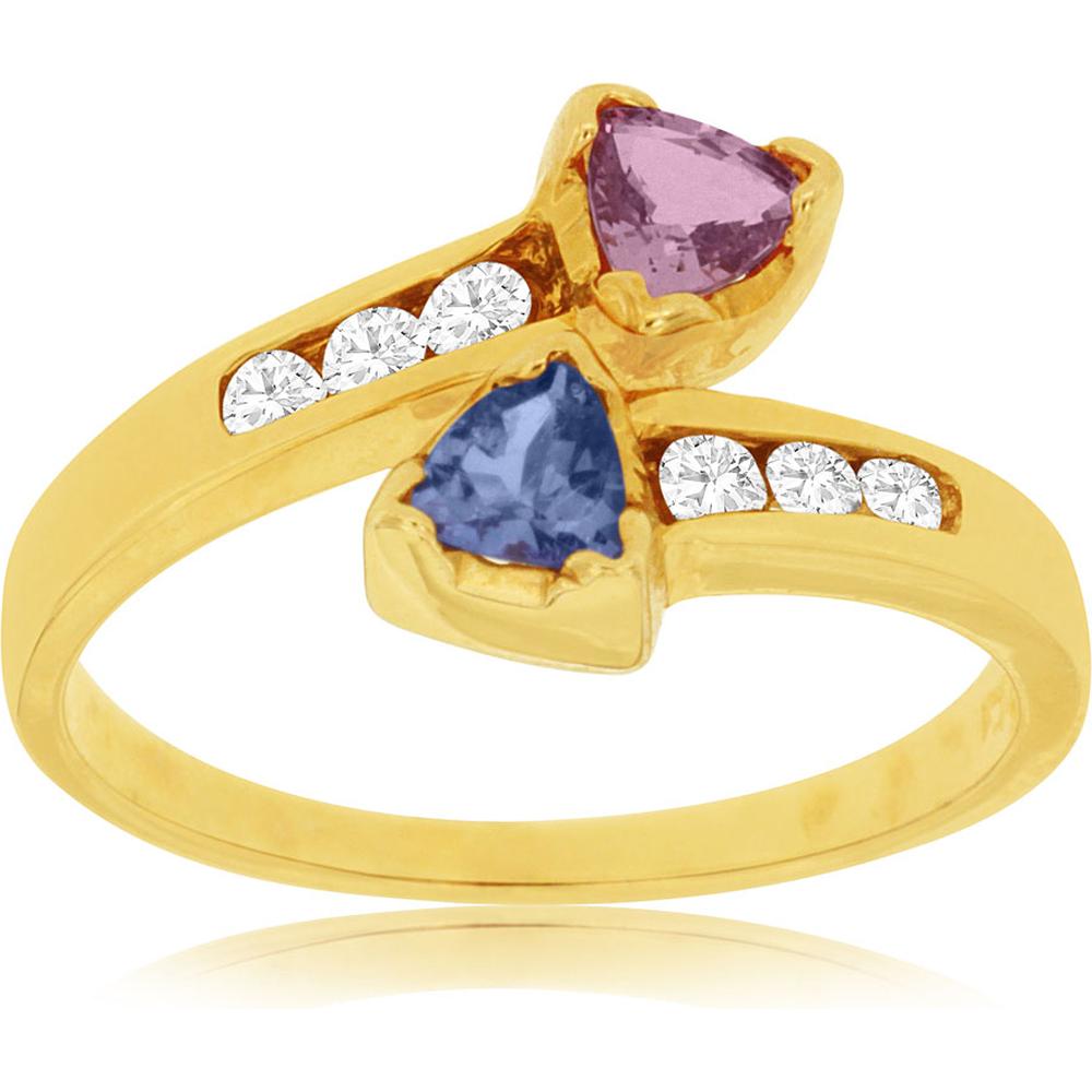 Royal 14K Yellow Gold Tanzanite & Pink Sapphire Ring - Exquisite Halo Design