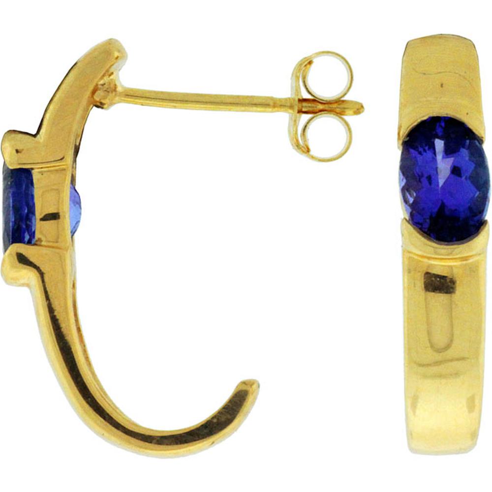 Royal 14K Yellow Gold Tanzanite Earrings - Elegant Oval Center Stone Earrings