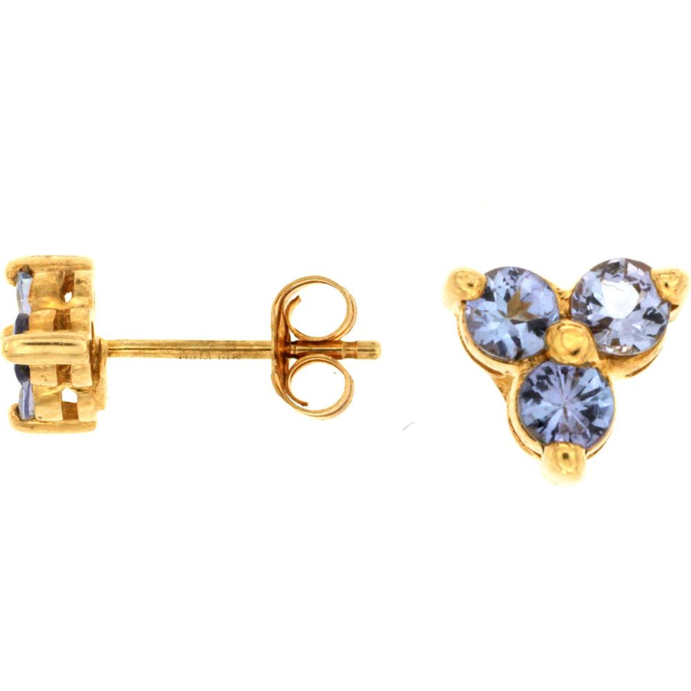 Royal 14K Yellow Gold Tanzanite Three-Stone Earrings - 0.50 Carat Total Weight