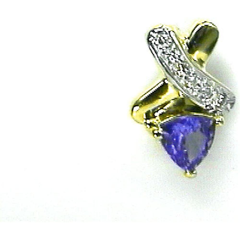 Royal 14K Yellow Gold Tanzanite Trillion Pendant - 0.75 Carat Tanzanite, 0.07 Carat Diamonds