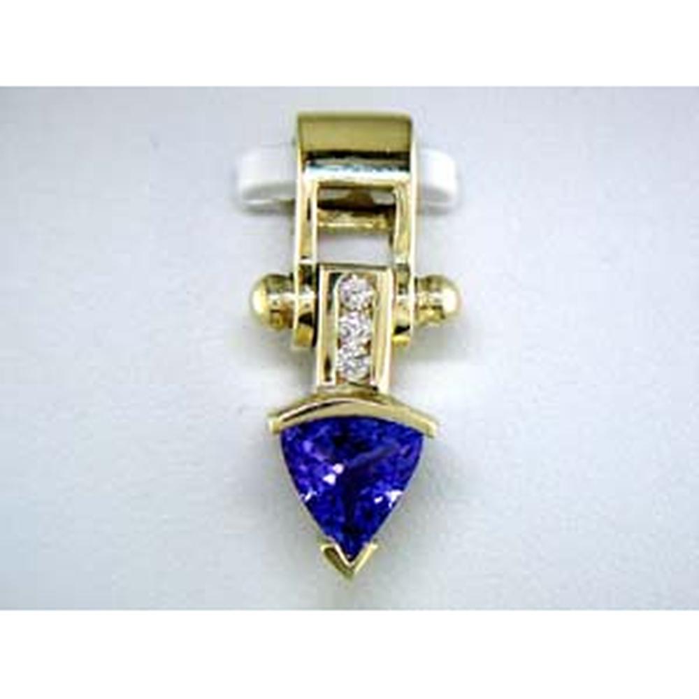 Royal 14K Yellow Gold Tanzanite Trillion Pendant - 0.75 Carat Tanzanite & Diamond Accent