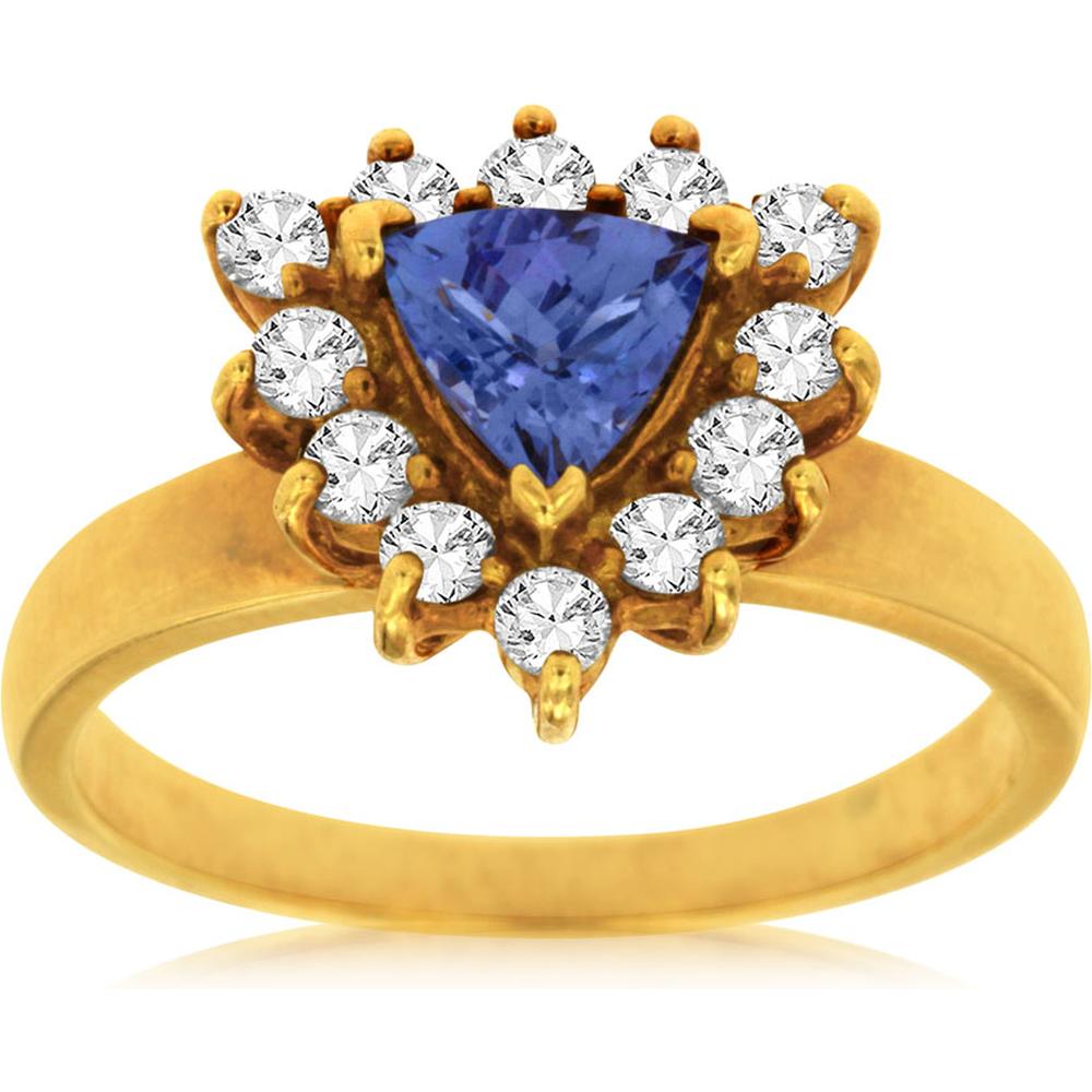 Royal 14K Yellow Gold Tanzanite Trillion Ring - 0.60 Carat Tanzanite, 0.47 Carat Diamonds