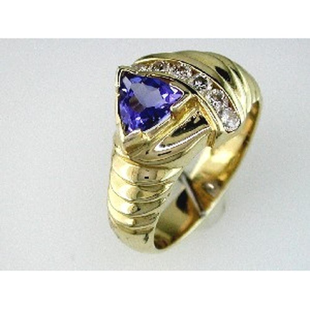 Royal 14K Yellow Gold Tanzanite Trillion Ring - 0.75 Carat Tanzanite & Diamond Accents
