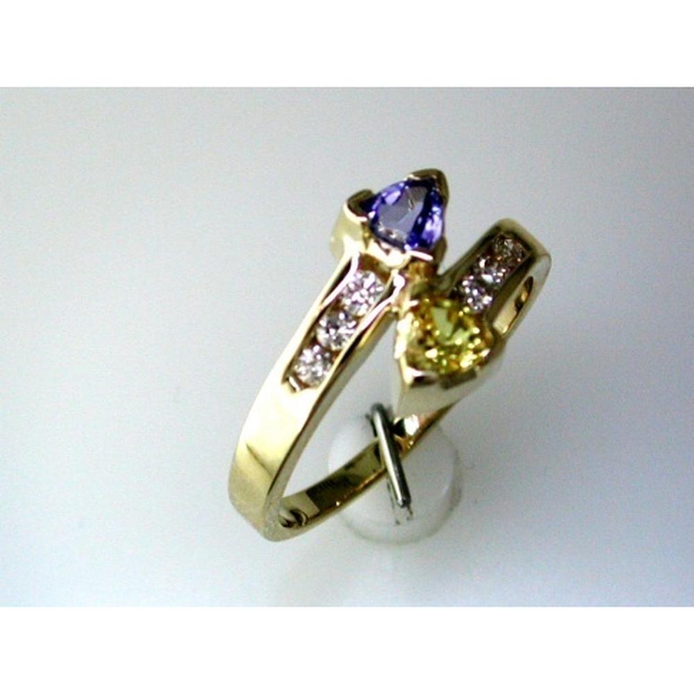 Royal 14K Yellow Gold Tanzanite, Yellow Sapphire & Diamond Trillion Ring - 0.75 Carat Total Gem Weight