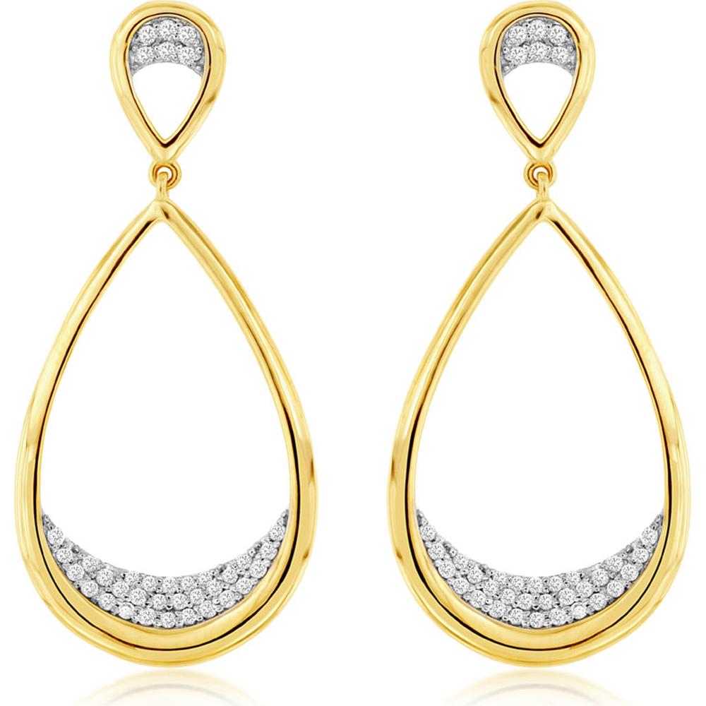 Royal 14K Yellow Gold Teardrop Diamond Earrings with Openwork Design - 0.28 Carat Total Diamond Weight