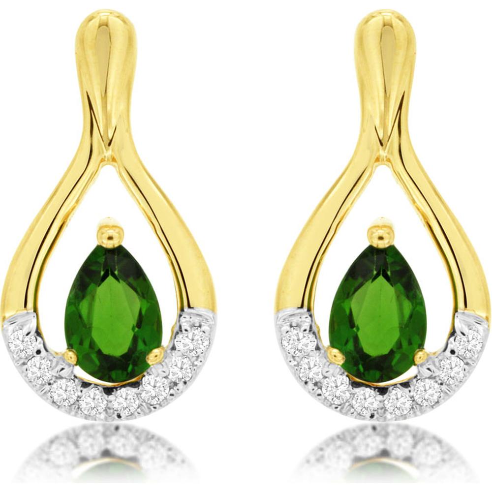 Royal 14K Yellow Gold Teardrop Earrings with Pear-Shaped Russalite and Pavé Diamonds – 0.90 Carats Russalite, 0.12 Carats Total Diamond Weight
