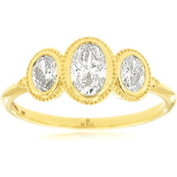 Royal 14K Yellow Gold Three-Stone Engagement Ring with Oval Diamonds - 0.75 Carats Total Diamond Weight