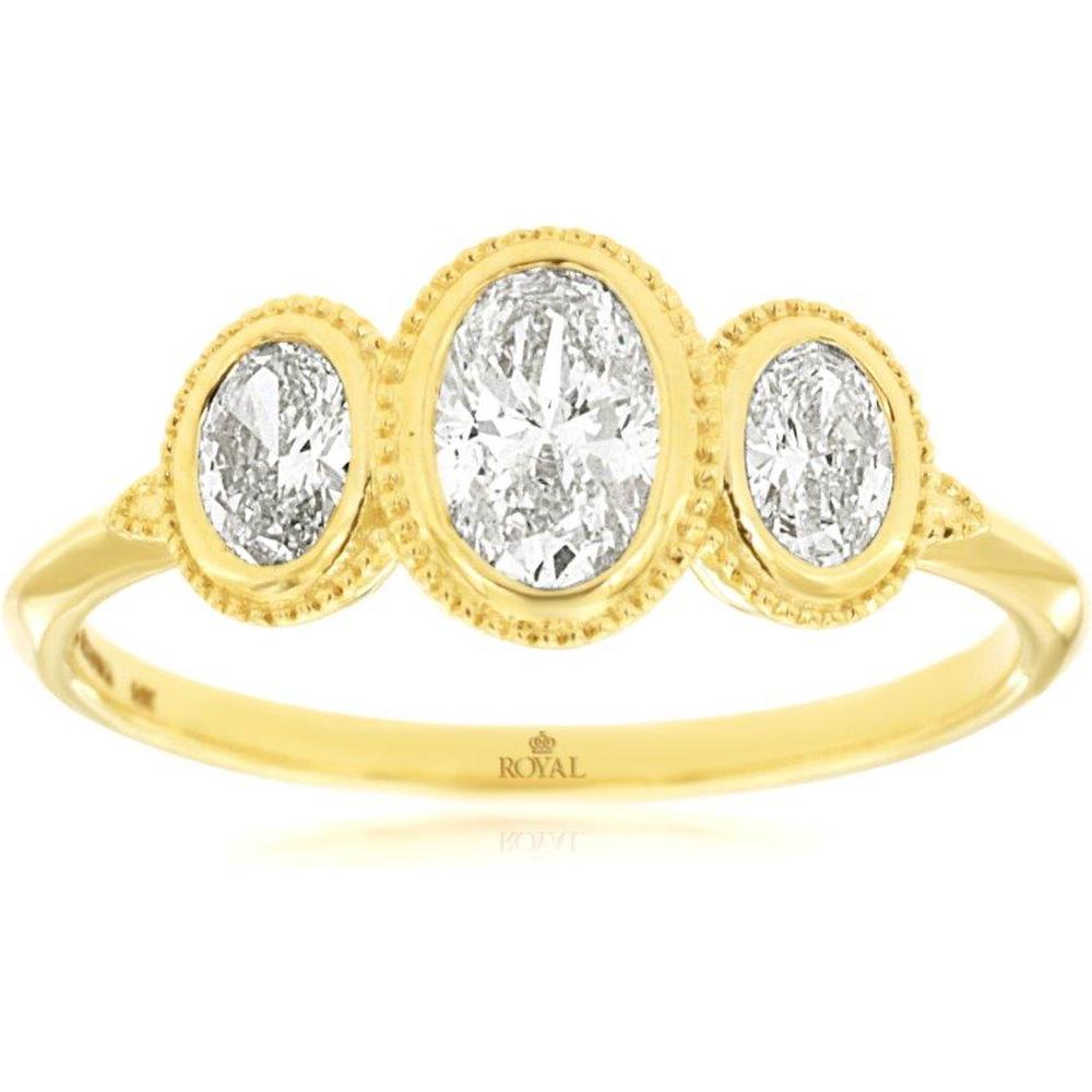 Royal 14K Yellow Gold Three-Stone Engagement Ring with Oval Diamonds - 0.75 Carats Total Diamond Weight