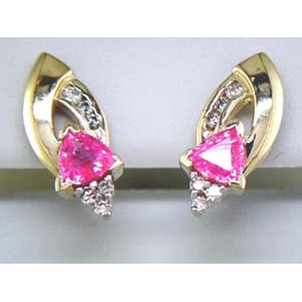 Royal 14K Yellow Gold Trillion Diamond & Pink Sapphire Earrings - 1.08 Carat Total Gem Weight