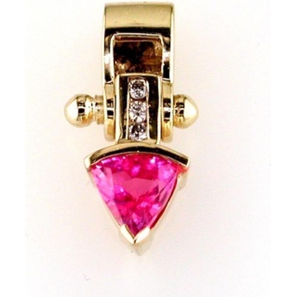 Royal 14K Yellow Gold Trillion Pink Sapphire & Diamond Pendant - Celestial Elegance