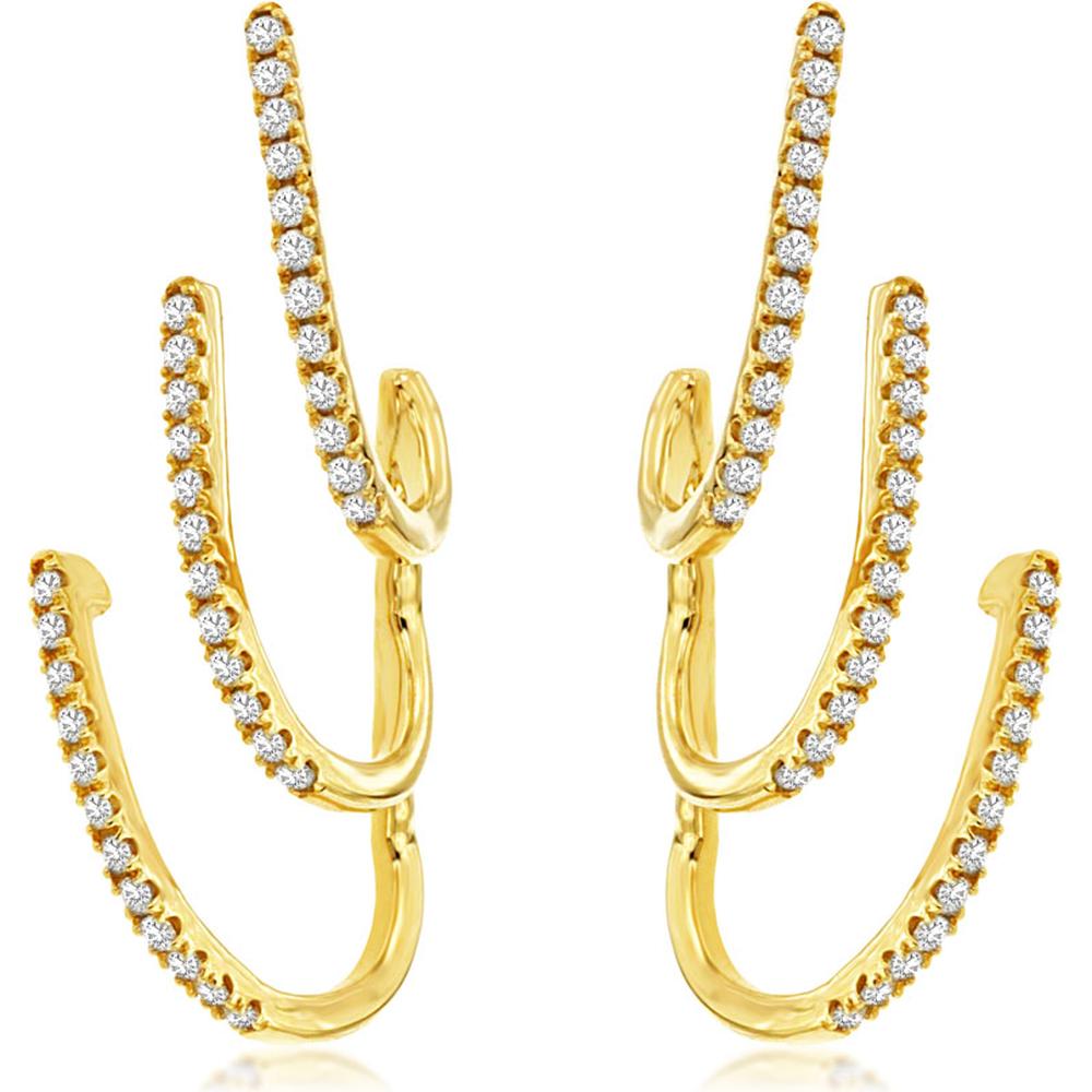 Royal 14K Yellow Gold Triple Row Diamond Pave Earrings - 0.42 Carats Total Diamond Weight