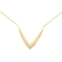 Royal 14K Yellow Gold V-Shaped Diamond Necklace - 0.30 Carats Total Diamond Weight