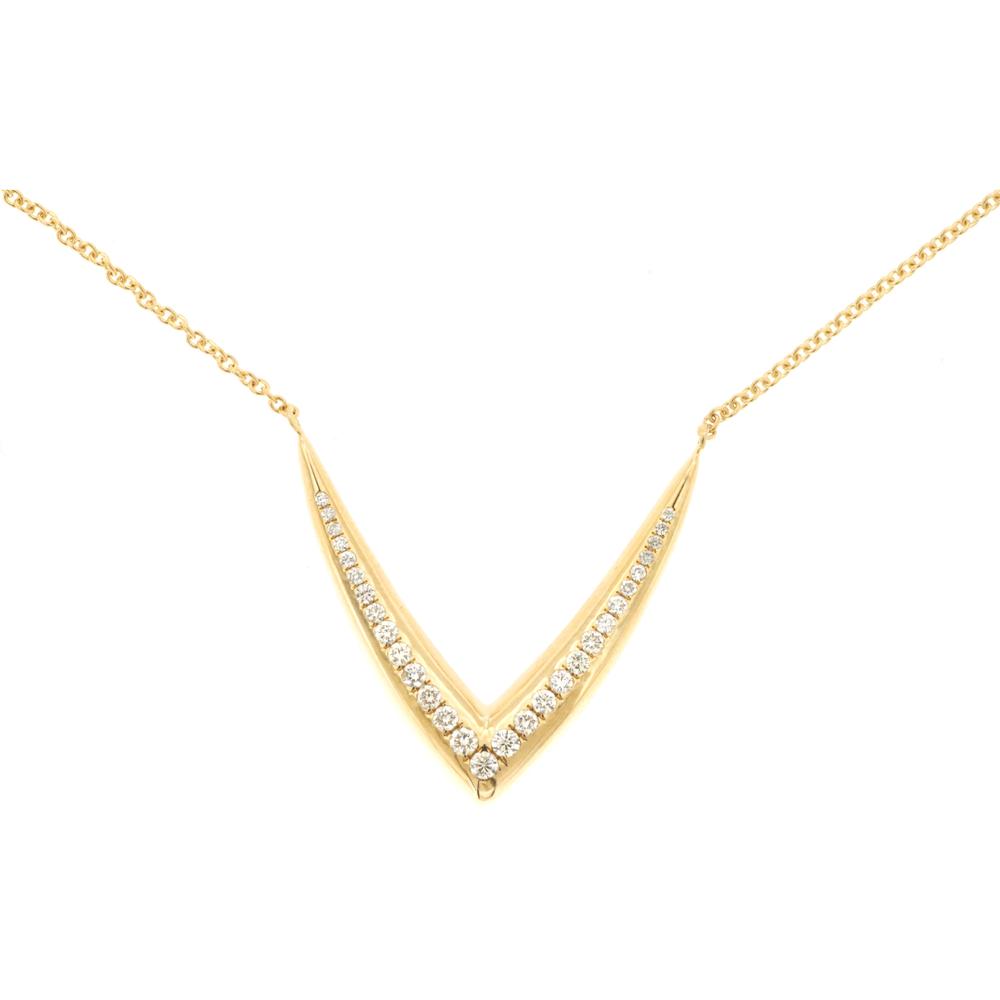 Royal 14K Yellow Gold V-Shaped Diamond Necklace - 0.30 Carats Total Diamond Weight