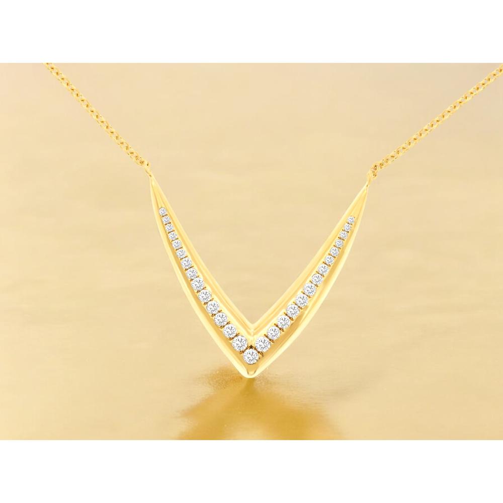 Royal 14K Yellow Gold V-Shaped Diamond Necklace - 0.30 Carats Total Diamond Weight